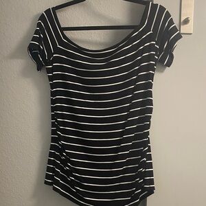 White House Black Market Black and White Striped off the shoulder Tee L
